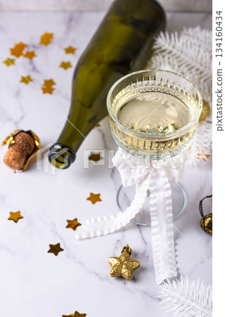 Champagne glass, traditional New year drink 134160434