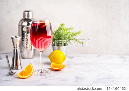 Glass of red wine spanish cocktail 134160462