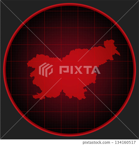 Vector map of Slovenia on the radar screen 134160517