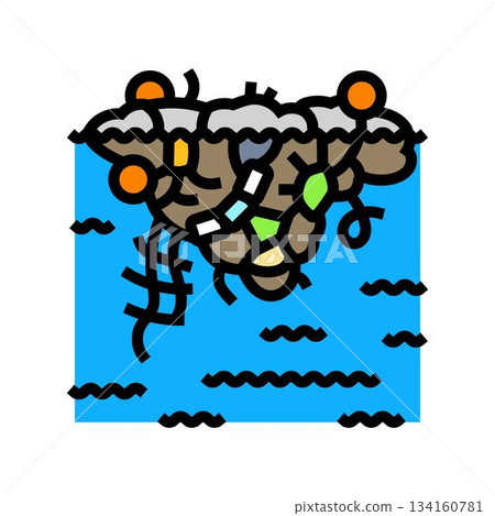 floating plastic island ocean color icon vector illustration floating plastic island ocean color icon vector illustration 134160781