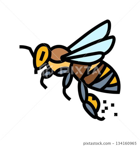 bee flying pollen on legs color icon vector illustration 134160965