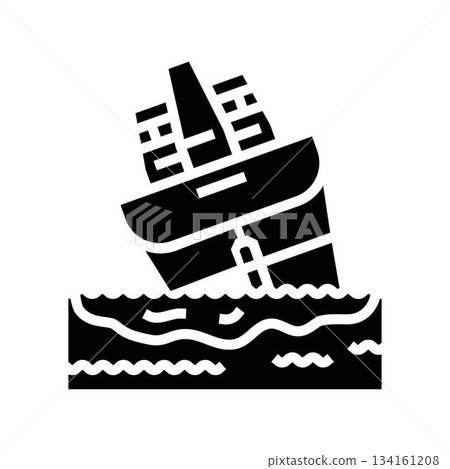 shipwreck spilling oil into the sea glyph icon vector illustration 134161208