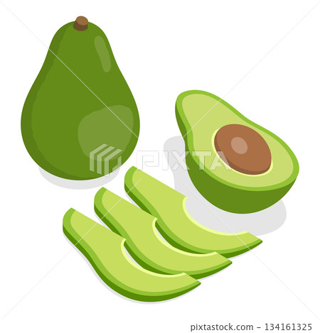 3D Isometric Flat Vector Set of Fresh Sliced Vegetables, Healthy Food. Item 8 134161325