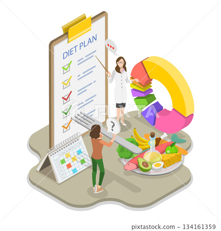 3D Isometric Flat Vector Illustration of Diet Plan, Promoting Healthy Eating. Item 2 134161359