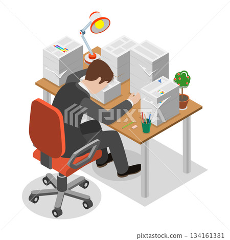 3D Isometric Flat Vector Illustration of Exhausted and Sleepy People, Fatigue and Drowsiness. Item 6 134161381