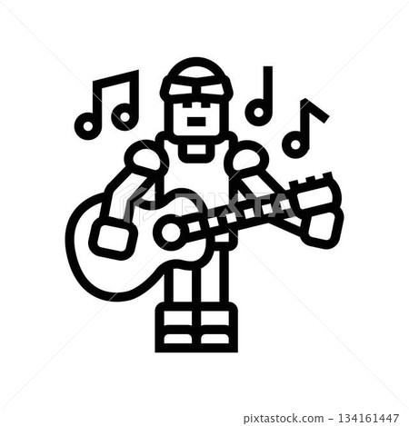 robot playing a guitar line icon vector illustration 134161447