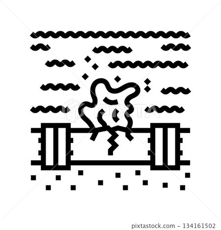 broken pipeline leaking oil into the ocean line icon vector illustration 134161502