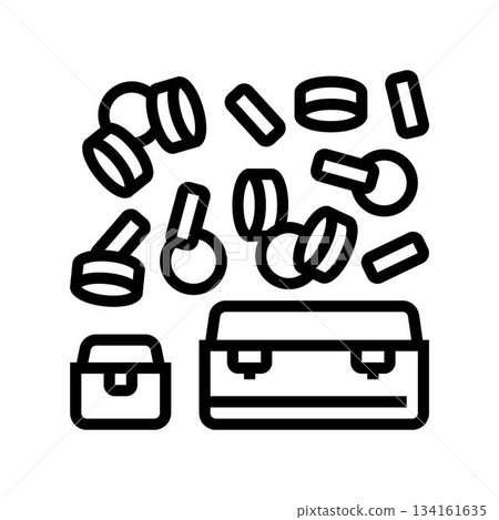 gold coin flowing into different sized containers line icon vector illustration 134161635