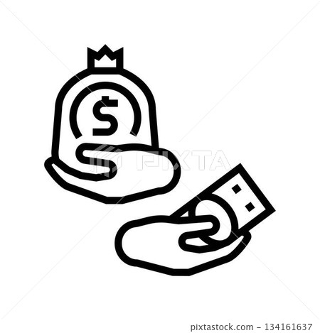 hand receiving small vs large paycheck line icon vector illustration hand receiving small vs large paycheck line icon vector illustration 134161637