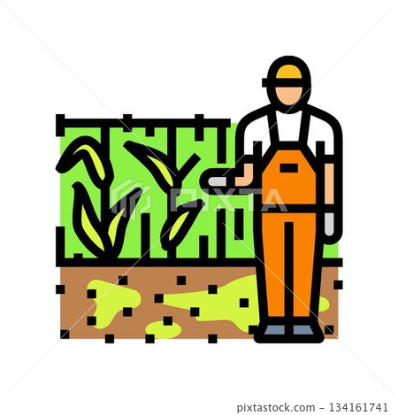 farmer near contaminated crops color icon vector illustration farmer near contaminated crops color icon vector illustration 134161741