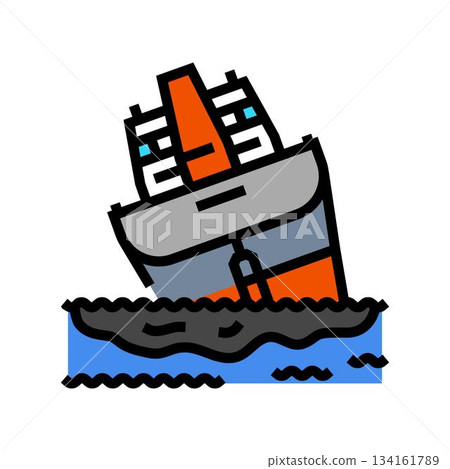 shipwreck spilling oil into the sea color icon vector illustration 134161789