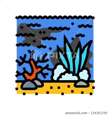 oil spill damage to coral reef color icon vector illustration oil spill damage to coral reef color icon vector illustration 134161795