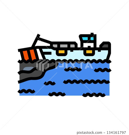 a boat collecting oil from the water color icon vector illustration 134161797