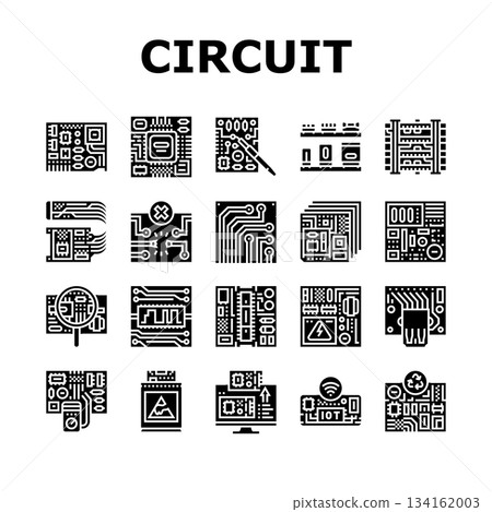 circuit board pcb resistor icons set vector 134162003