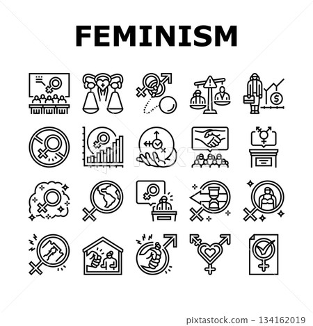 feminism woman equality icons set vector 134162019