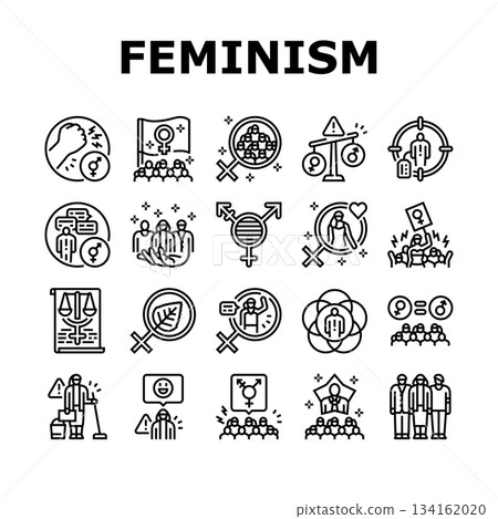 feminism equality gender icons set vector 134162020