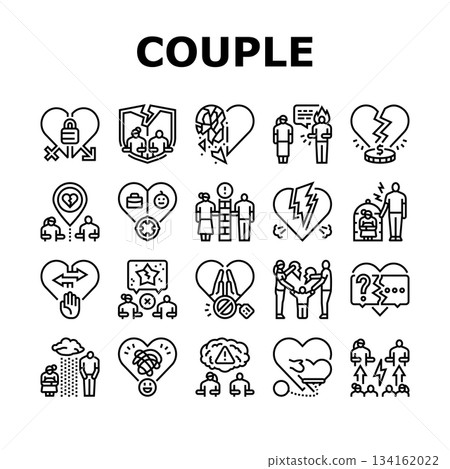 couple relationship obstacles icons set vector couple relationship obstacles icons set vector 134162022