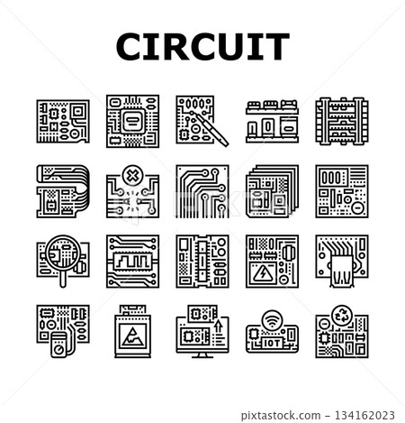 circuit board pcb resistor icons set vector 134162023