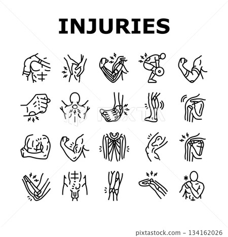 bodybuilder injuries icons set vector 134162026