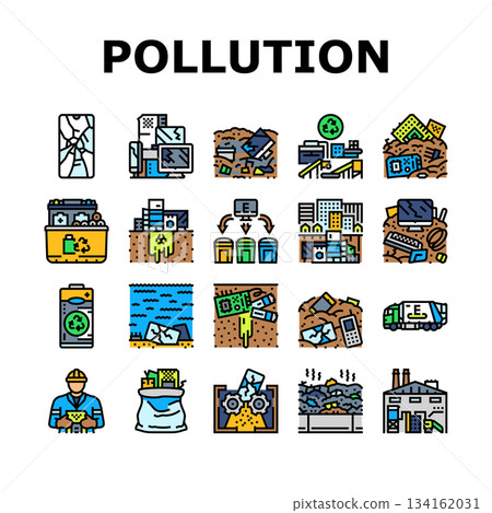 e waste pollution recycling icons set vector e waste pollution recycling icons set vector 134162031