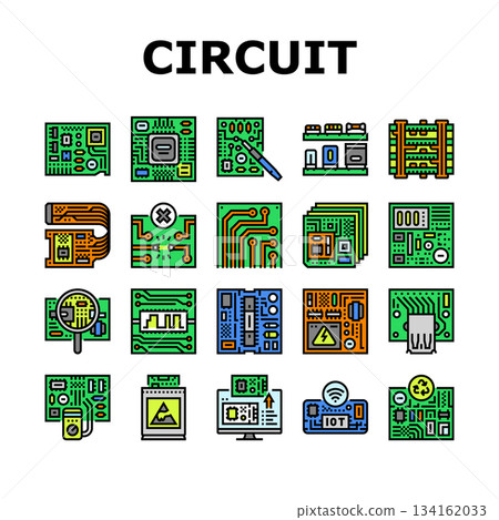 circuit board pcb resistor icons set vector circuit board pcb resistor icons set vector 134162033
