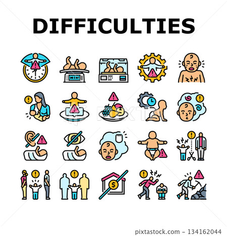 childbirth difficulties icons set vector childbirth difficulties icons set vector 134162044