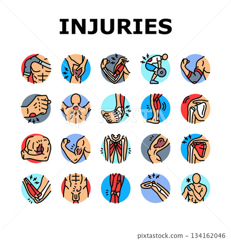 bodybuilder injuries icons set vector bodybuilder injuries icons set vector 134162046