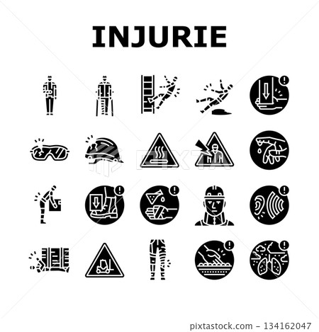 workplace injuries accident icons set vector 134162047