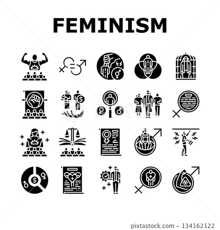 feminism patriarchy gender icons set vector feminism patriarchy gender icons set vector 134162122