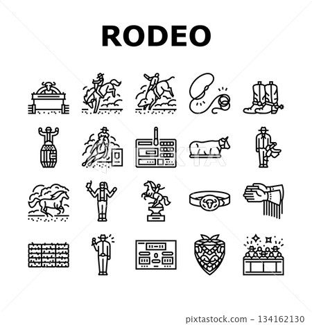 rodeo bull cowboy lasso icons set vector rodeo bull cowboy lasso icons set vector 134162130