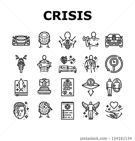 man midlife crisis aging icons set vector man midlife crisis aging icons set vector 134162134