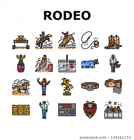 rodeo bull cowboy lasso icons set vector rodeo bull cowboy lasso icons set vector 134162153