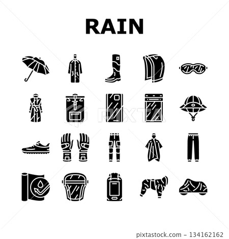 rain protection umbrella icons set vector 134162162