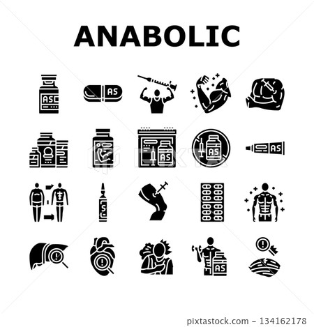 anabolic steroid testosterone icons set vector 134162178