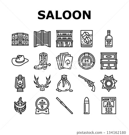 saloon western wild west icons set vector 134162180