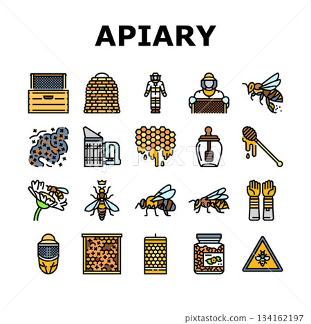 apiary beekeeping bees icons set vector 134162197
