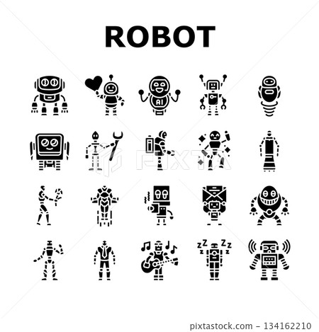 robot character cyborg icons set vector 134162210