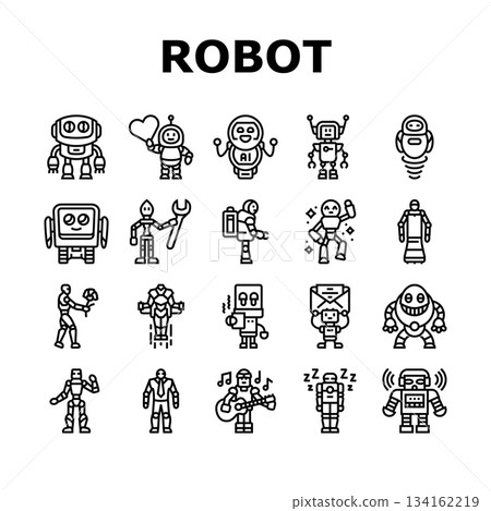 robot character cyborg icons set vector 134162219