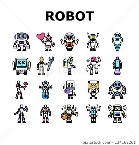robot character cyborg icons set vector robot character cyborg icons set vector 134162261