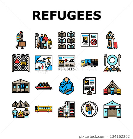 refugees asylum crisis icons set vector refugees asylum crisis icons set vector 134162262