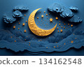 Crescent Moon With Stars On Deep Blue 134162548