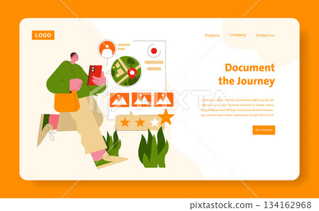 Vector illustration depicting a traveler holding a smartphone while exploring travel plans. The scene includes map elements, destination markers, and rating stars reflecting travel exploration. Vector illustration depicting a traveler holding a smartphone while exploring travel plans. The scene includes map elements, destination markers, and rating stars reflecting travel exploration. 134162968