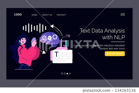 Vector illustration showing a woman interacting with AI for text data analysis using natural language processing. The visual highlights technological concepts in data and AI. Vector illustration showing a woman interacting with AI for text data analysis using natural language processing. The visual highlights technological concepts in data and AI. 134163138