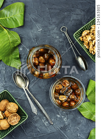 Bank of jam walnuts. Bank of jam walnuts. 134163805