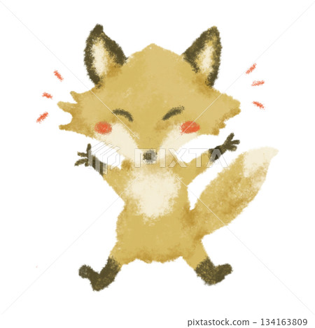 手繪可愛狐狸角色插畫 - 快樂（透明背景） 134163809