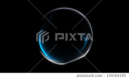 Minimal glowing orb with blue and violet neon reflections forming a clean futuristic sphere on a dark background. 134164195
