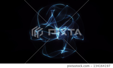 Blue fractal energy sphere with glowing fluid lines forming dynamic abstract motion on a dark futuristic background. Blue fractal energy sphere with glowing fluid lines forming dynamic abstract motion on a dark futuristic background. 134164197