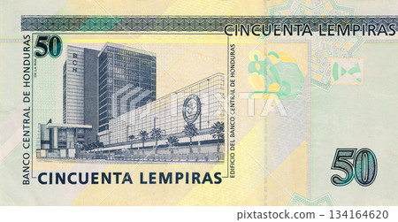 50 lempira denomination of Honduran currency, cash issued by Banco Central De Honduras. 134164620