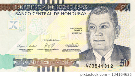 Money from Honduras, specifically 50 lempira bill issued by Banco Central De Honduras. 134164625