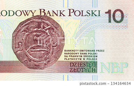Monetary tender Poland 10 zloty cash denomination sanctioned by Narodowy Bank Polski Monetary tender Poland 10 zloty cash denomination sanctioned by Narodowy Bank Polski 134164634